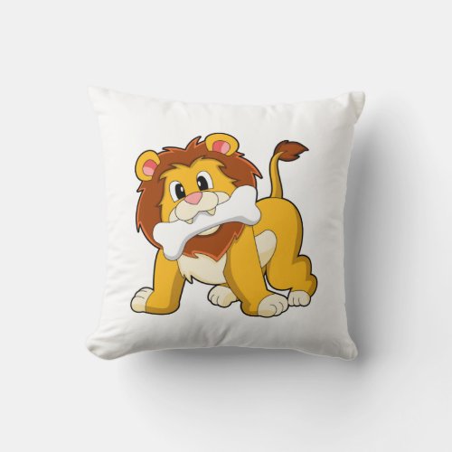 Lion with Bone Throw Pillow