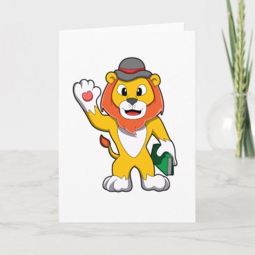 Lion with Book  Hat Card