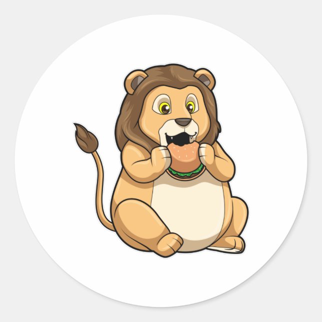 Lion with Burger Classic Round Sticker (Front)