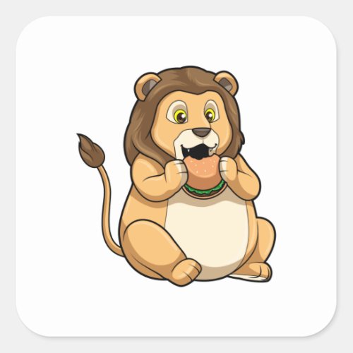 Lion with Burger Square Sticker