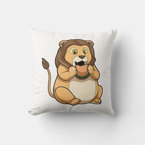 Lion with Burger Throw Pillow