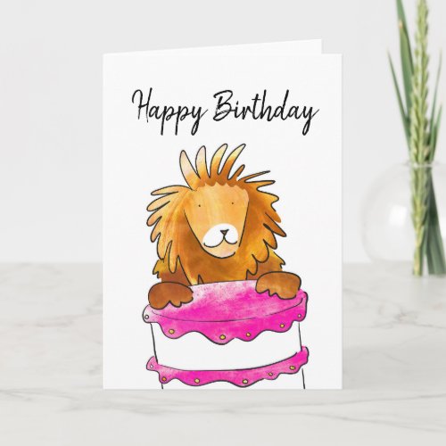 Lion with cake birthday card