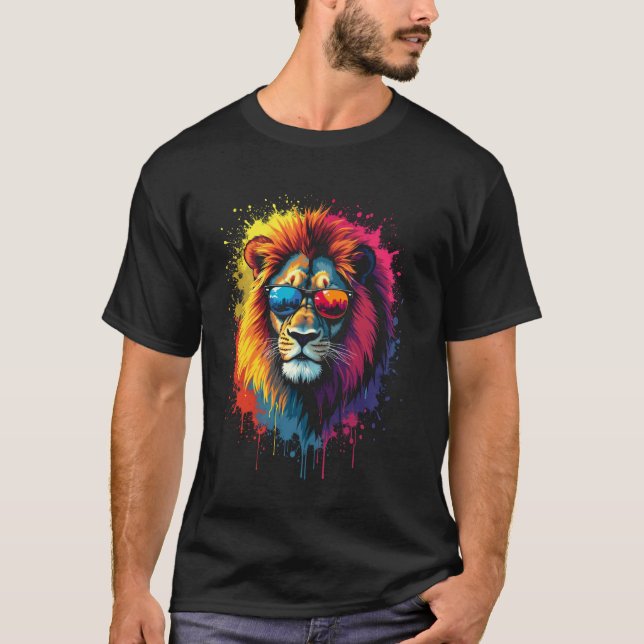 Lion with colored glasses T-Shirt (Front)