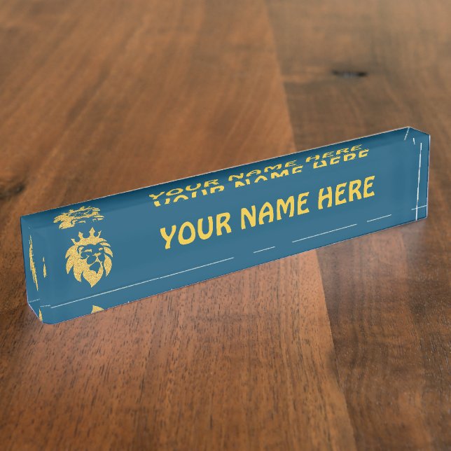 Lion With Crown - Gold Style 1 Desk Name Plate (Side)