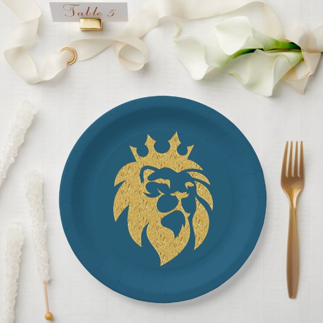 Lion With Crown - Gold Style 1 Paper Plates (Wedding)