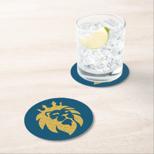 Lion With Crown - Gold Style 1 Round Paper Coaster