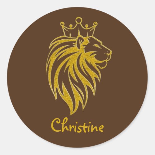 Lion With Crown _ Gold Style 2 Classic Round Sticker