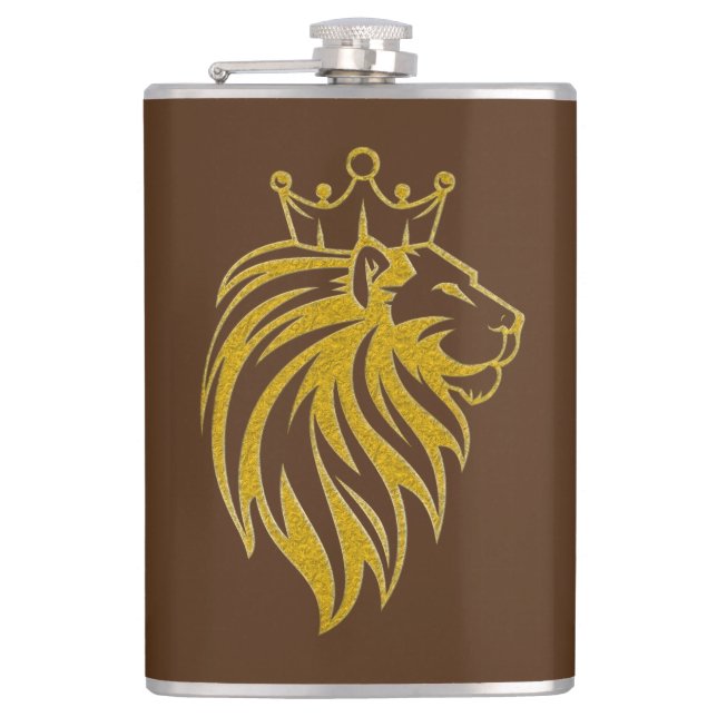 Lion With Crown - Gold Style 2 Flask (Front)