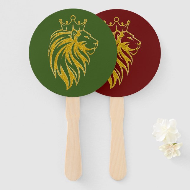 Lion With Crown - Gold Style 2 Hand Fan (Front and Back)
