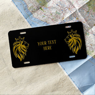 Lion With Crown - Gold Style 2 License Plate