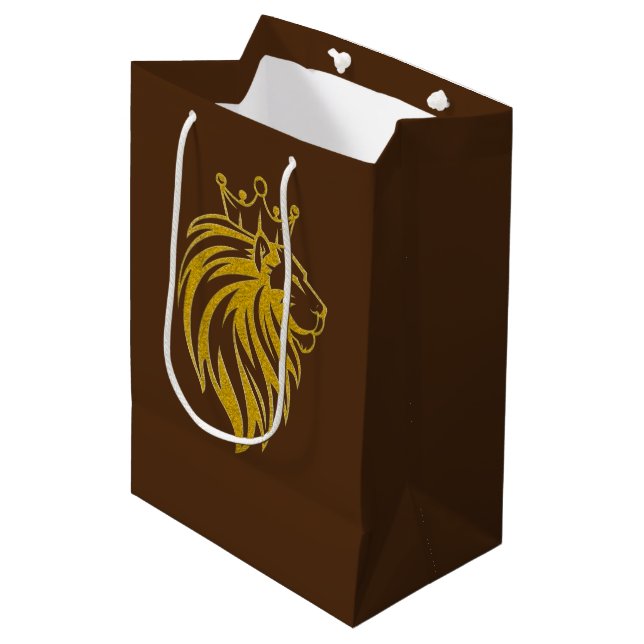 Lion With Crown - Gold Style 2 Medium Gift Bag (Front Angled)