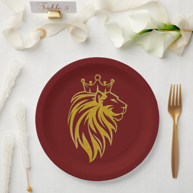 Lion With Crown - Gold Style 2 Paper Plates (Wedding)