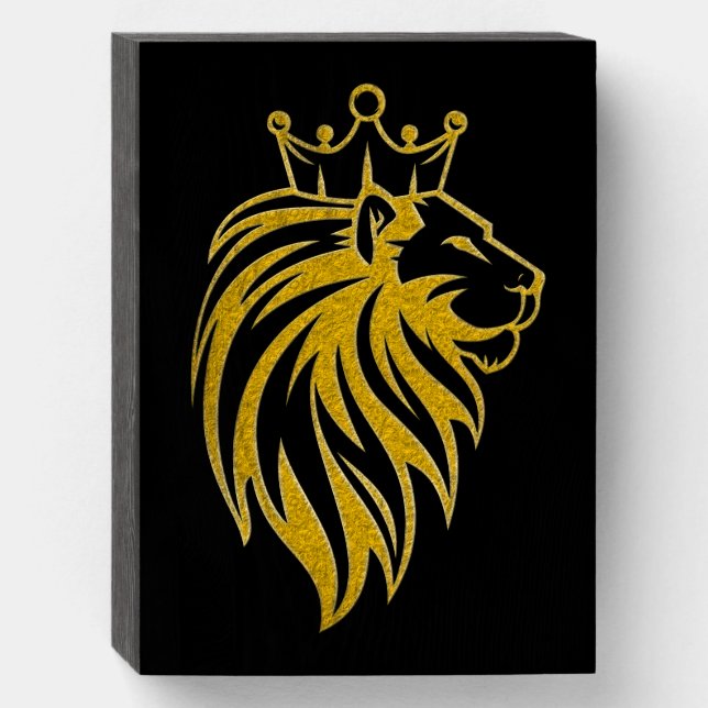 Lion With Crown - Gold Style 2 Wooden Box Sign (Front Vertical)