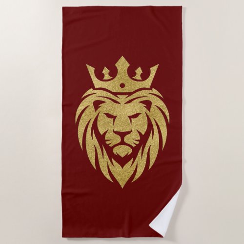 Lion With Crown _ Gold Style 3 Beach Towel