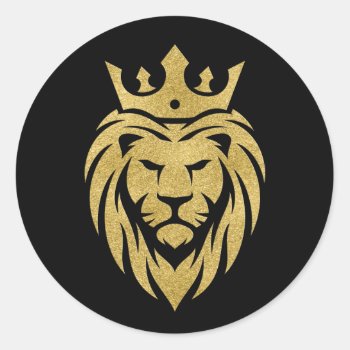 Lion With Crown - Gold Style 3 Classic Round Sticker by EDDArtSHOP at Zazzle
