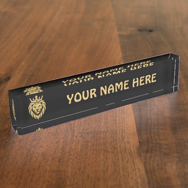 Lion With Crown - Gold Style 3 Desk Name Plate (Side)