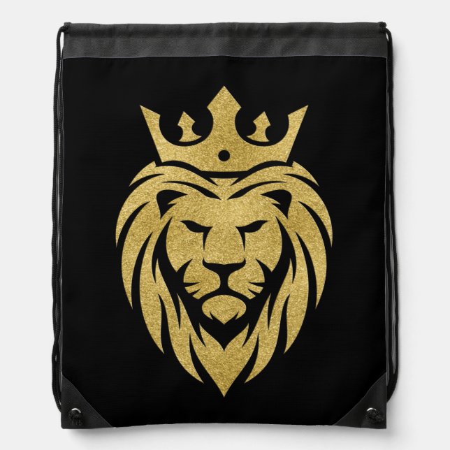 Lion With Crown - Gold Style 3 Drawstring Bag (Front)