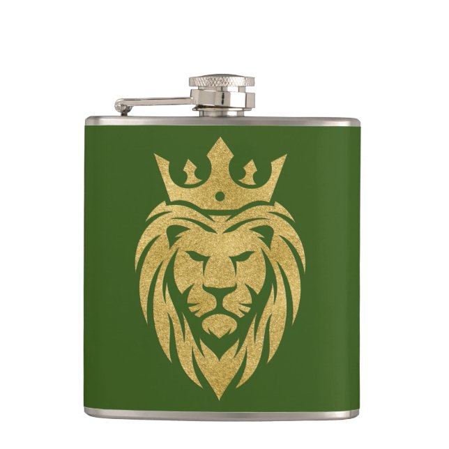 Lion With Crown - Gold Style 3 Flask (Front)