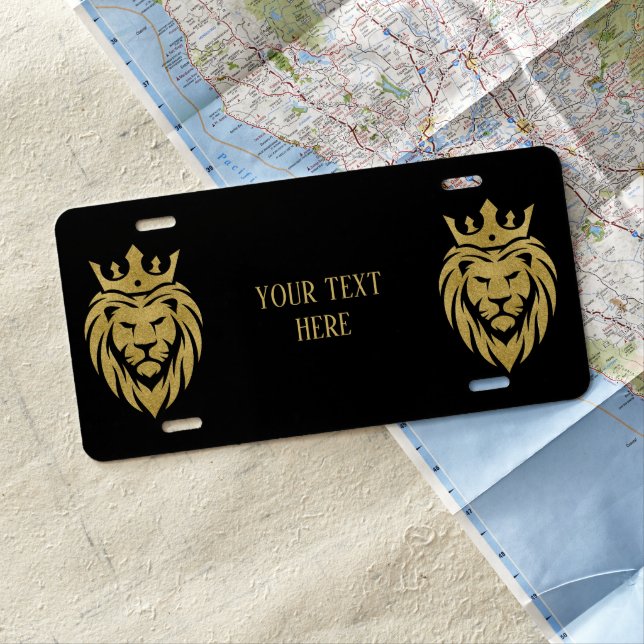 Lion With Crown - Gold Style 3 License Plate (In Situ)