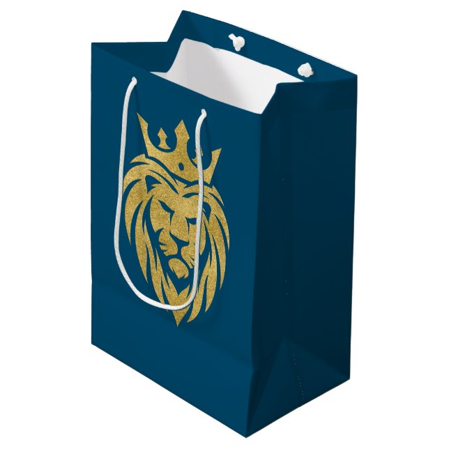 Lion With Crown - Gold Style 3 Medium Gift Bag (Front Angled)