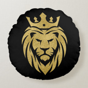 Lion With Crown - Gold Style 3 Round Pillow