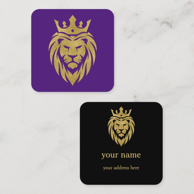 Lion With Crown - Gold Style 3 Square Business Card (Front/Back)