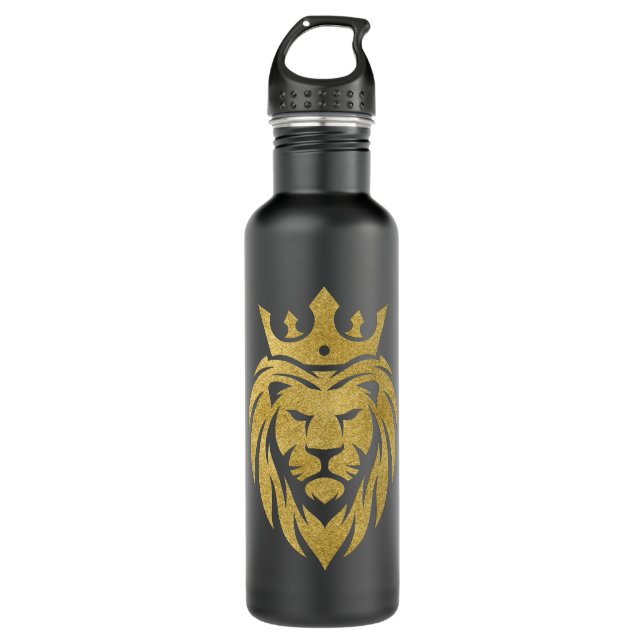 Lion With Crown - Gold Style 3 Stainless Steel Water Bottle (Front)