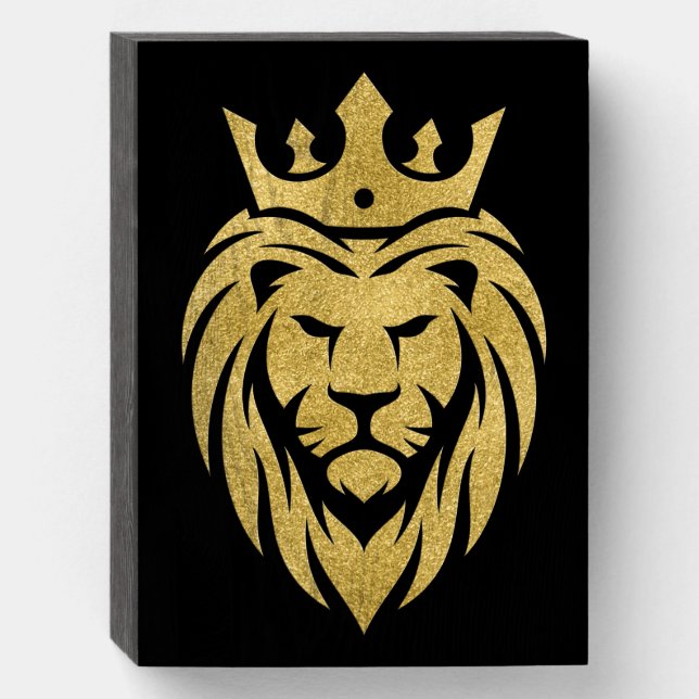 Lion With Crown - Gold Style 3 Wooden Box Sign (Front Vertical)