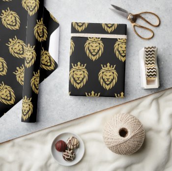 Lion With Crown - Gold Style 3 Wrapping Paper by EDDArtSHOP at Zazzle