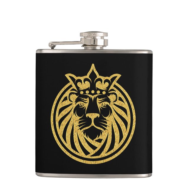 Lion With Crown - Gold Style 4 Flask (Front)