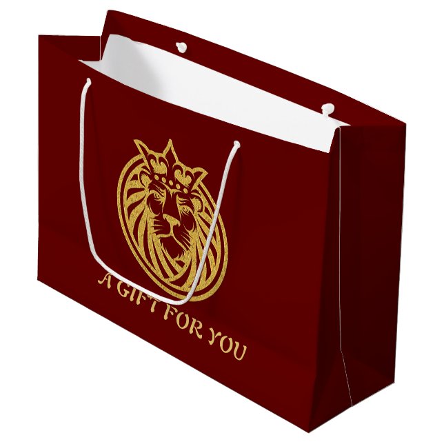 Lion With Crown - Gold Style 4 Large Gift Bag (Front Angled)