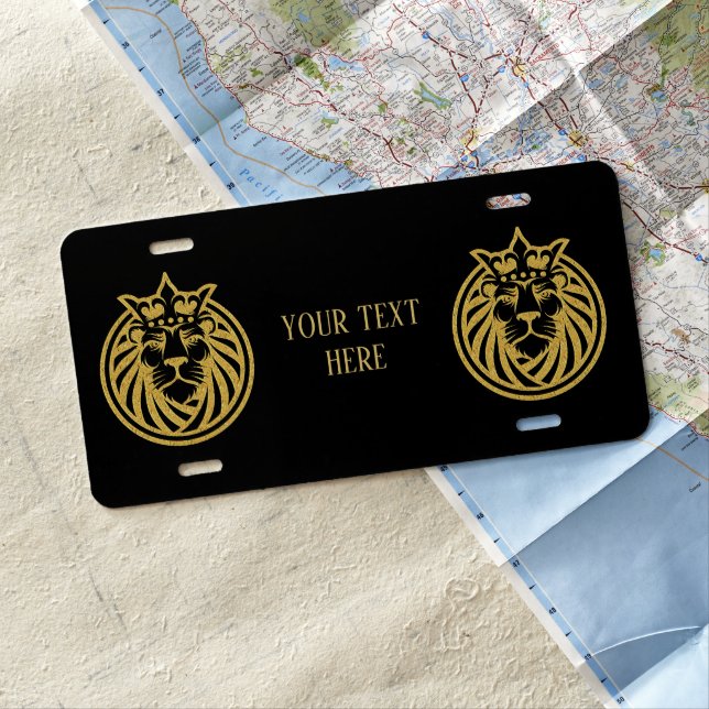 Lion With Crown - Gold Style 4 License Plate (In Situ)