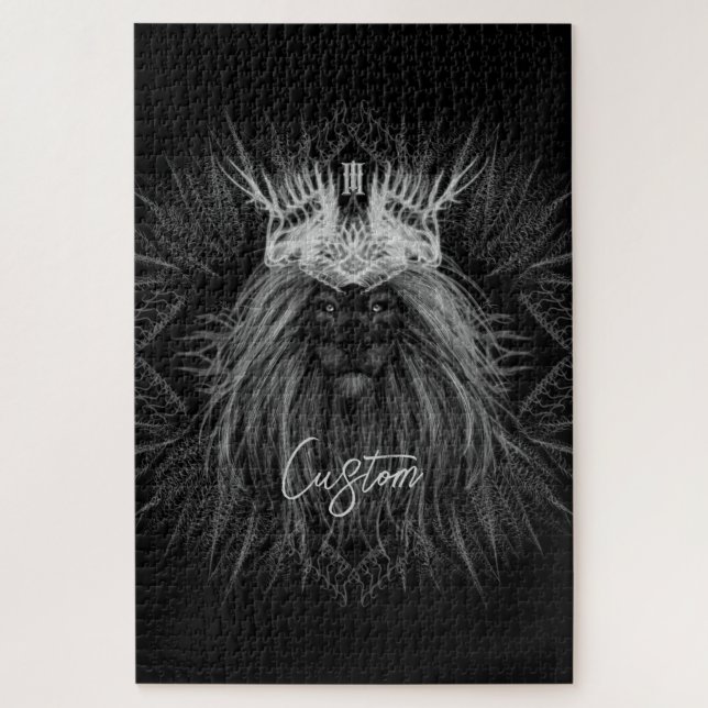 Lion with Crown Monogram Black Jigsaw Puzzle (Vertical)