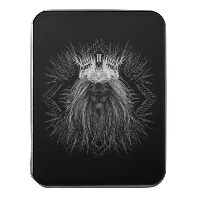 Lion with Crown Monogram Black Jigsaw Puzzle (Lid Vertical)