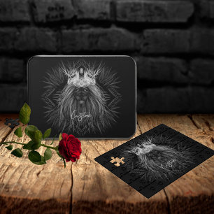 Lion with Crown Monogram Black Jigsaw Puzzle