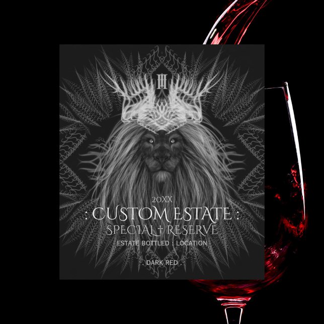 Lion with Crown Monogram Black Wine Label (Creator Uploaded)