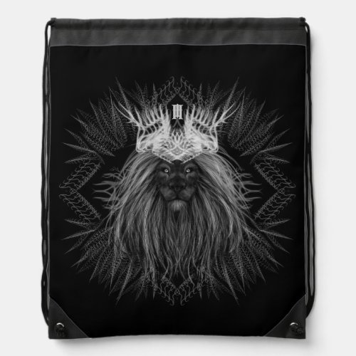 Lion with Crown Monogram Drawstring Bag