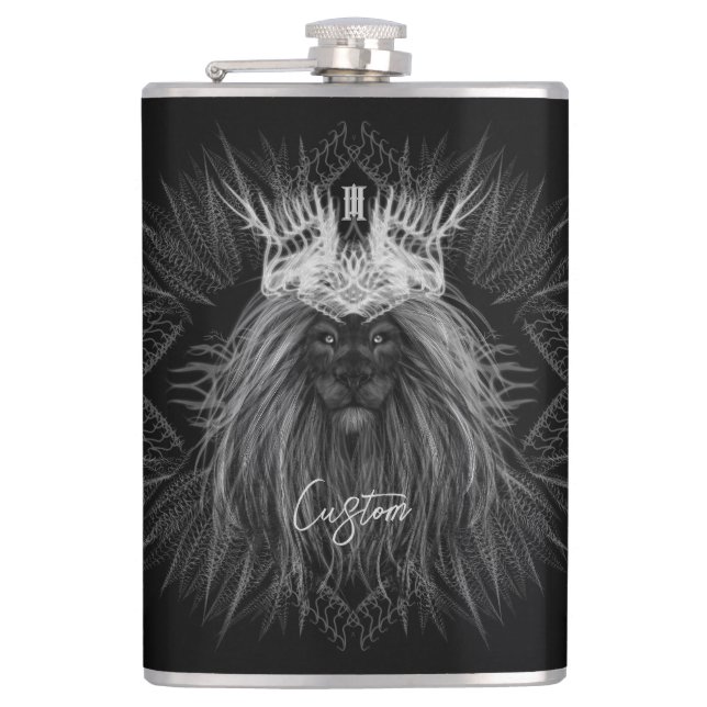 Lion with Crown Monogram Flask (Front)