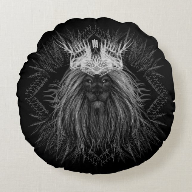 Lion with Crown Monogram Round Pillow (Front)
