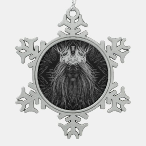 Lion with Crown Monogram Snowflake Pewter Christmas Ornament