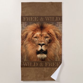Lion With Customizable Text Beach Towel by aura2000 at Zazzle