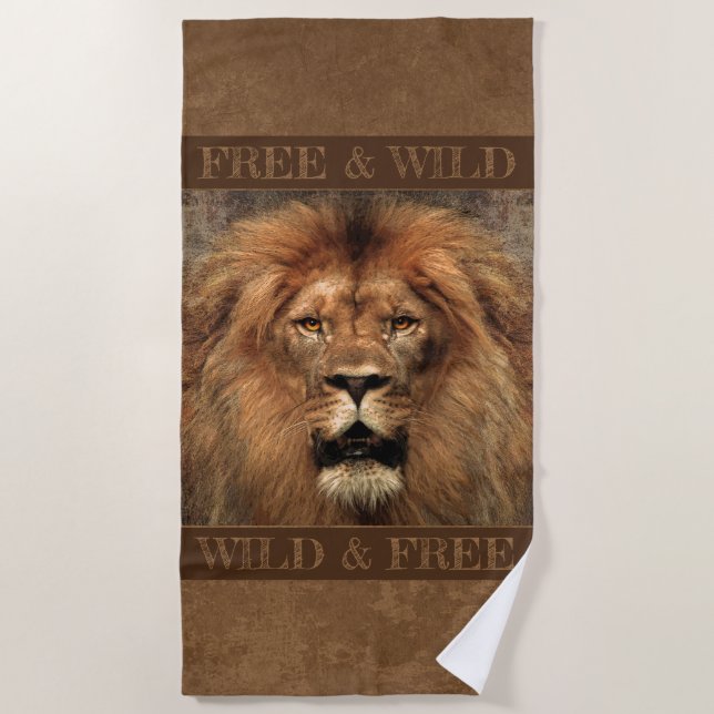 Lion with customizable text beach towel (Front)
