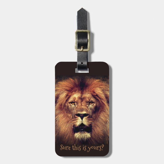 Lion with customizable text luggage tag (Front Vertical)