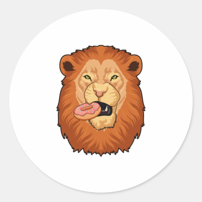 Lion with Donut Classic Round Sticker (Front)
