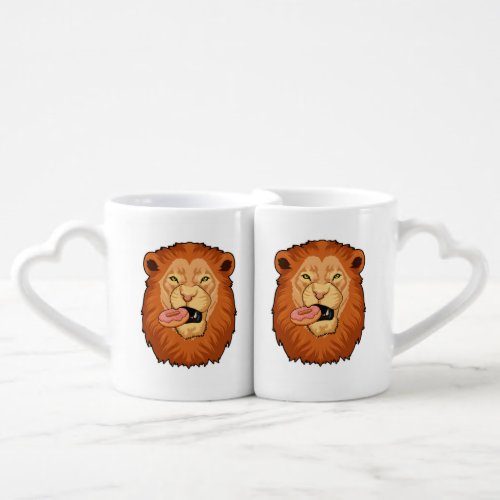 Lion with Donut Coffee Mug Set