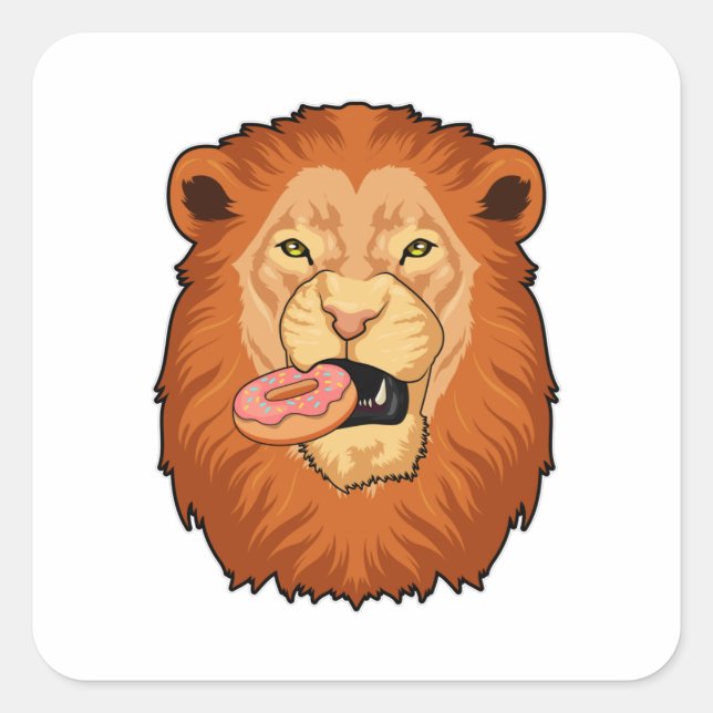 Lion with Donut Square Sticker (Front)