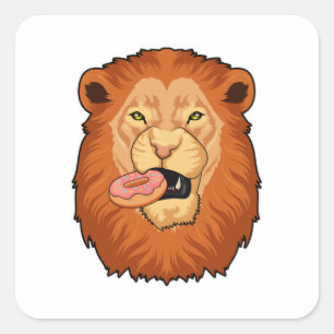 Lion with Donut Square Sticker