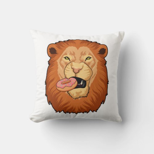 Lion with Donut Throw Pillow