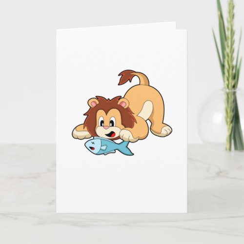 Lion with Fish Card