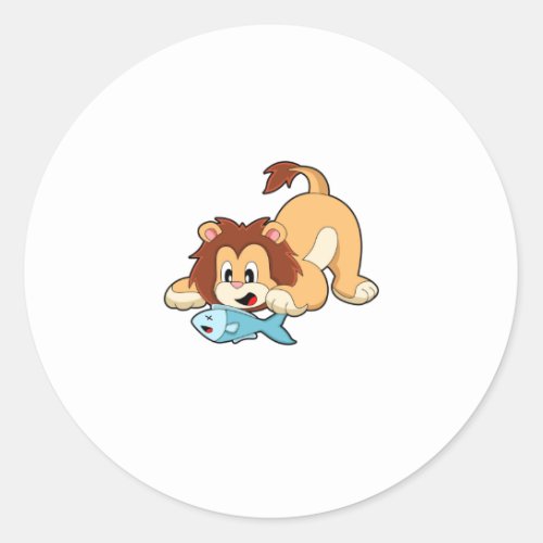 Lion with Fish Classic Round Sticker